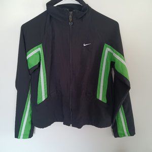 Nike Womens Zip Up Jacket XS 0-2 Black Green White Stripe On Sleeve